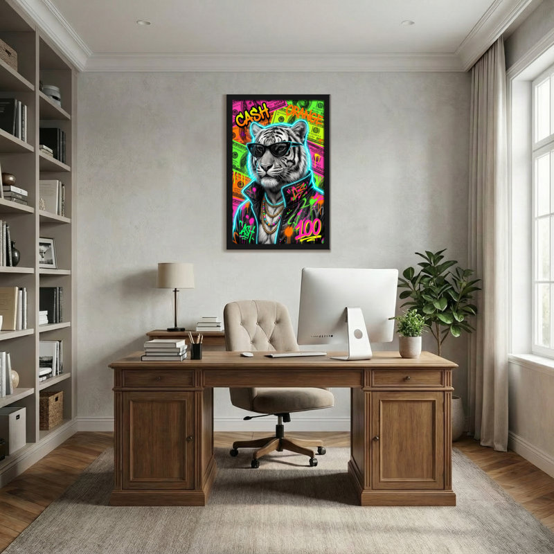Animaux, argent, tigre, argent, graffiti, art de style néon, H 36 po x l 24 po
