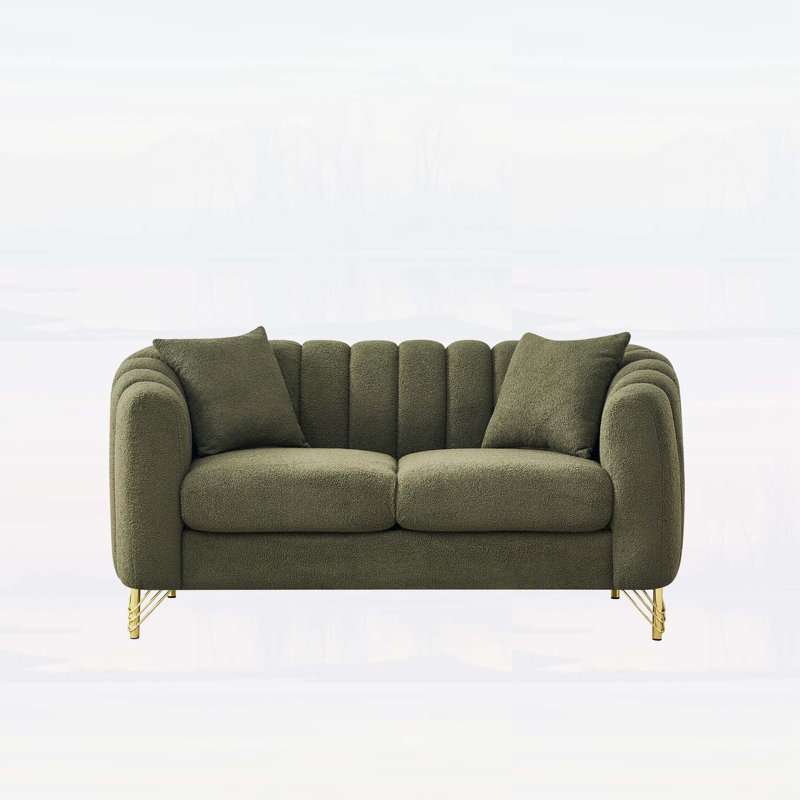 Canapé 61 pouces en chenille de 61 pouces, canapé profond 2 places de luxe avec un design moderne capitonné et des pieds en métal doré pour le salon et la chambre à coucher