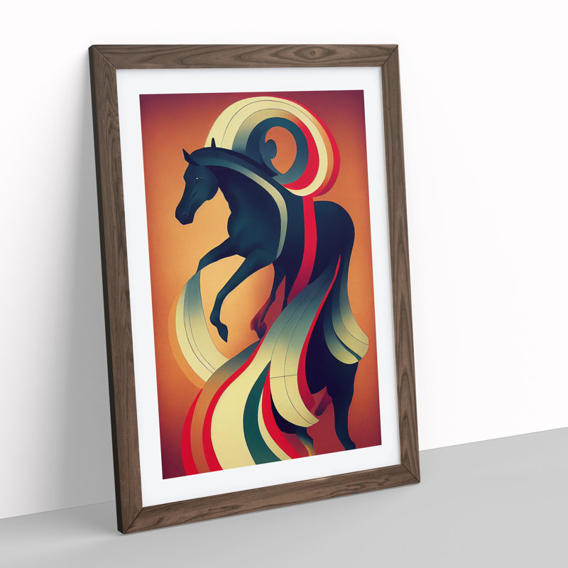 Horse Deco No.2 - Single Picture Frame Print, Walnut, 64cm H x 46cm W x 2cm D