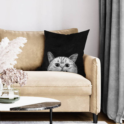 Watching cat - 20"x20" Throw pillow cover - Poly twill - Print on demand