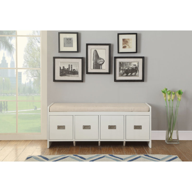Wedgeport Upholstered Storage Bench in Beige and White
