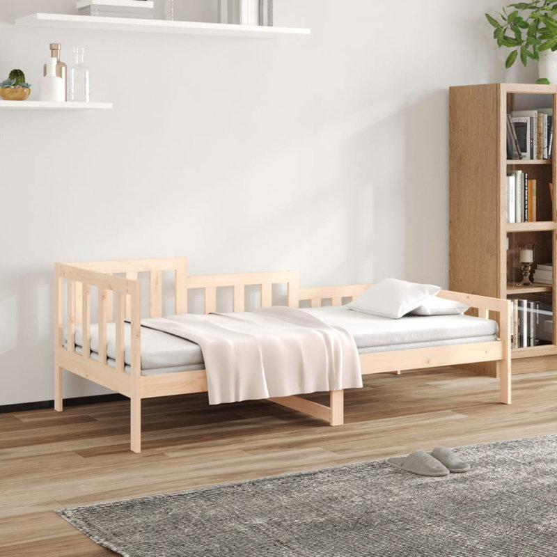 Lit de jour en bois de pin massif convertible, Lit simple, Brun