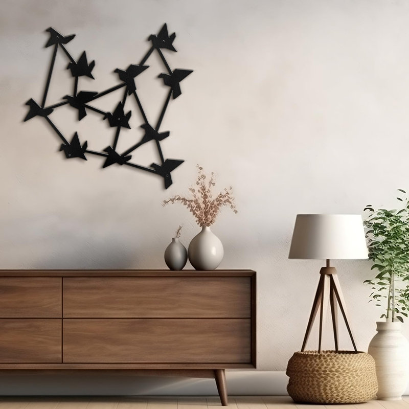 Free Birds Modern Abstract Wall Accent Sculpture Hanging Decoration Metal Wall Decor, 11.76" H x 12" W x 0.05" D, Blck