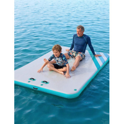 Plate-forme de quai flottant gonflable avec surface antidérapante en EVA, PVC robuste de 6 po d'épaisseur, tapis d'eau de lac et de piscine portable avec échelle et pompe, 5 x 6 pi à 10 x 10 pi