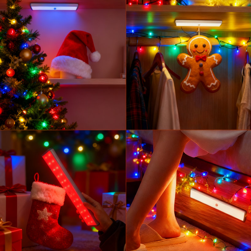Lumière de Noël à piles RVB, 8 lumières décoratives festives rechargeables pour les cadeaux de Noël et d'Halloween 