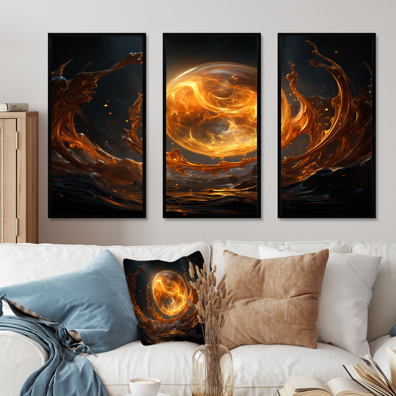 Verre de feu saturn planète IV - art mural espace planète, H 28 po x l 36 po, Cadre flottant noir