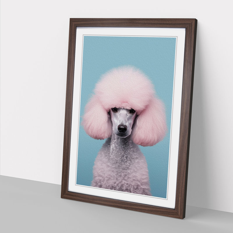 Poodle Minimalism No.2 - Single Picture Frame Print on Wood, 64cm H x 46cm W x 2cm D, Walnut