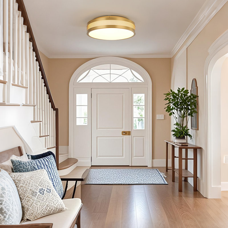 Dimmable Led Glass Flush Mount, Brushed Brass