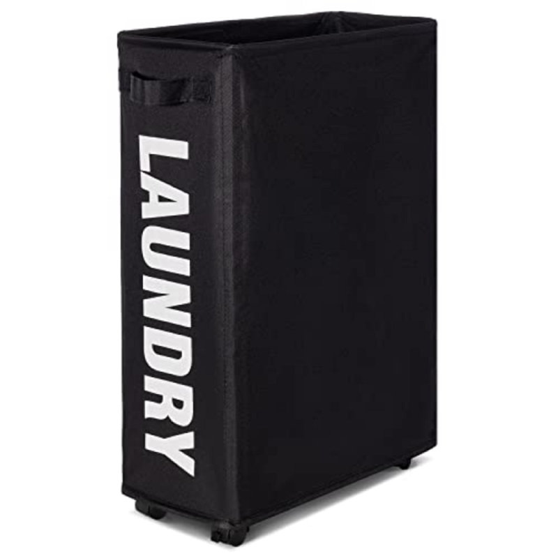 Rolling Laundry Hamper with Handles, Black, 22.8 H" x 15.4 W" x 7.3 D"