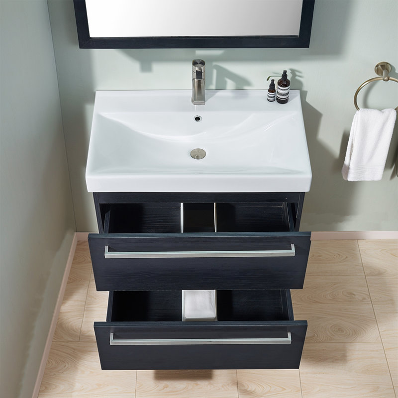 30'' Black Modern Wall Mounted Single Bathroom Vanity Set