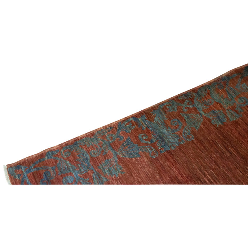 Hand Knotted Wool Area Rug in Rust