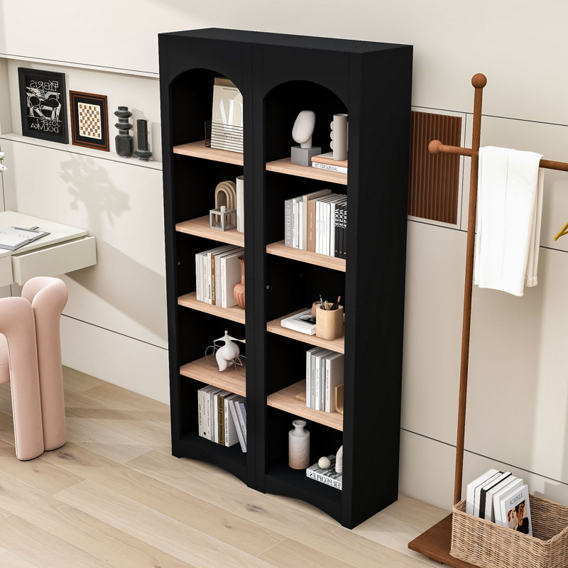 Bibliothèque rustique en bois H 72,2 "x 39,2" avec tablettes réglables, dispositif anti-basculement, Noir