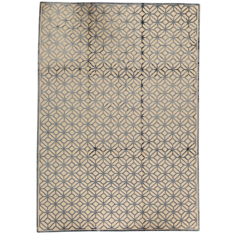 Tapis ivoire / gris / noir noué à la main de haute qualité