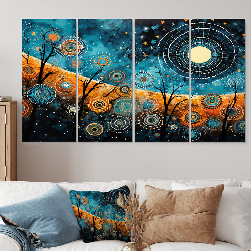 Tribal boho mosaïque lune - mosaïque bohème 4 pièces, H 32 po x l 64 po