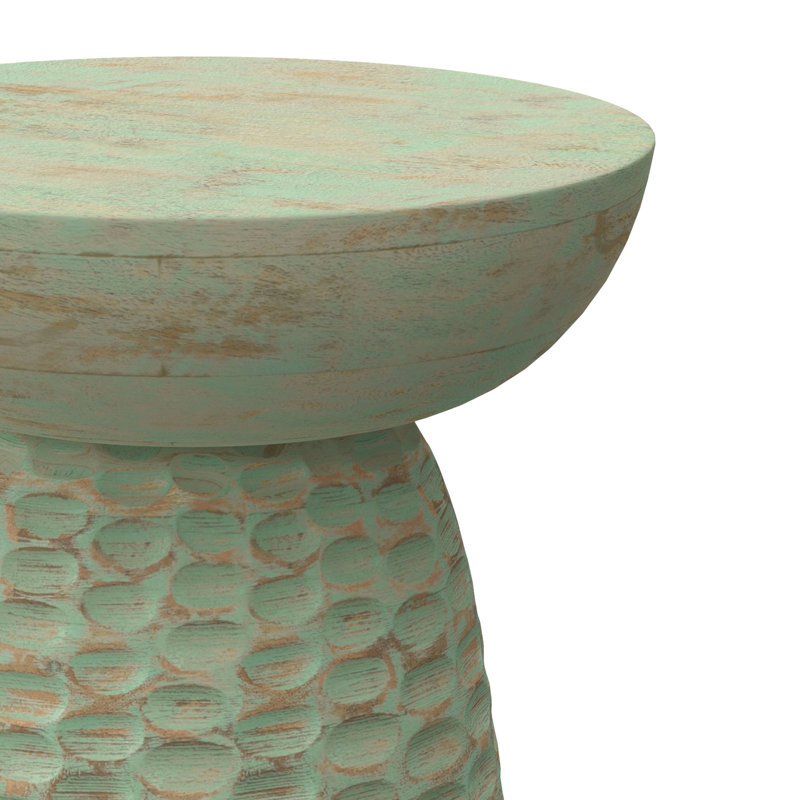 Table d'appoint contemporaine en bois de manguier massif avec finition texturée, entièrement assemblée, Vert délavé
