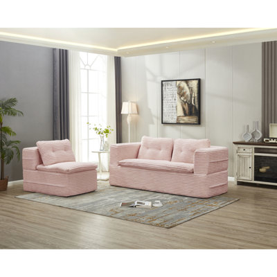 Canapé-lit modulaire multifonctionnel avec méridienne indépendante et couverture fonctionnelle, canapé en velours côtelé moelleux, canapé-lit convertible, très grand lit de 80 po, canapé moelleux à assise profonde, rose pastel