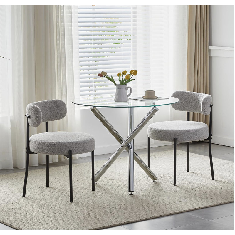 Dining Set, 2 Grey Round Wool Chairs