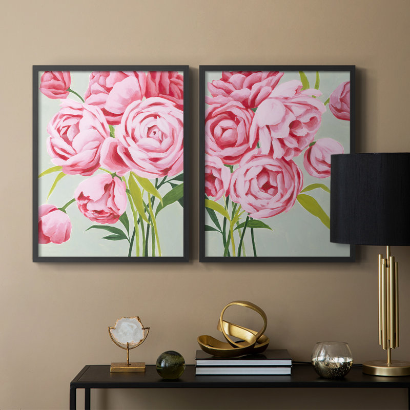 Cette année, pivoines I - impression encadrée de qualité supérieure - prête à être accrochée - aucun clou requis - aucun clou requis