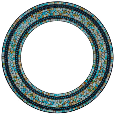 Zorigs Mosaic Mirror, Wall Art Décor – Handcrafted Decorative Wall Mirror, Turquoise, Coffee Brown, and Green Mosaic Mirror, 24” Frame, 15" Round Mirror for Hallway, Bedroom, Bathroom, Living Room