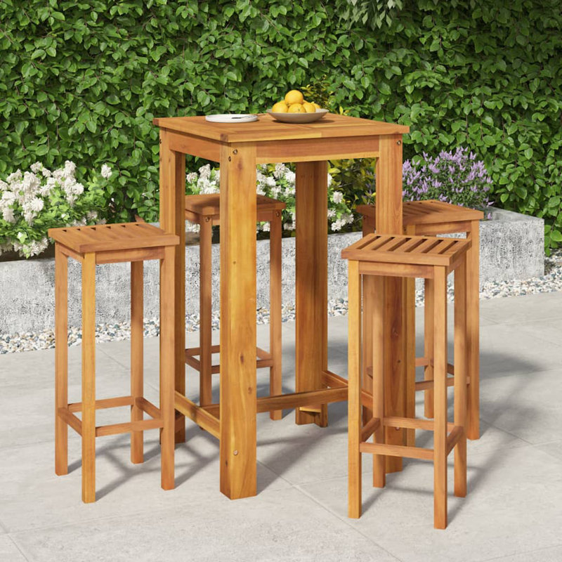 5 Piece Patio Dining Set Solid Wood Acacia
