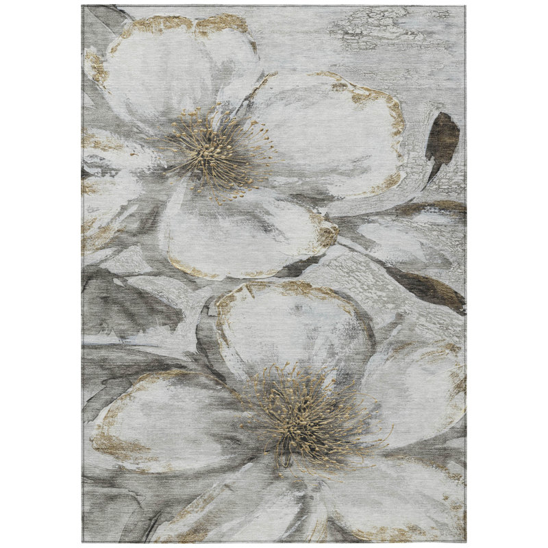 Machine Washable Indoor/Outdoor Xhevrie Silver Rug, Rectangle 8' x 10'