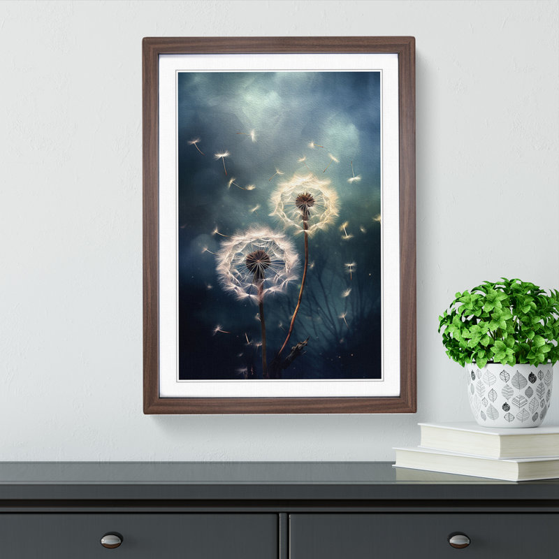 Dandelion Tachisme - Single Picture Frame Print on Wood, Walnut Framed, 46cm H x 34cm W