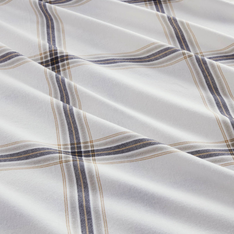4 Pcs Full Sheet 100% Cotton Flannel Twin/Full Fitted Fits 12" Mattresses Tan Plaid Queen/King/ King 14" Soft Velvet Feel With 1 Flat 2 Pillowcases Fully Elasticized Machine Washable - No Chemicals