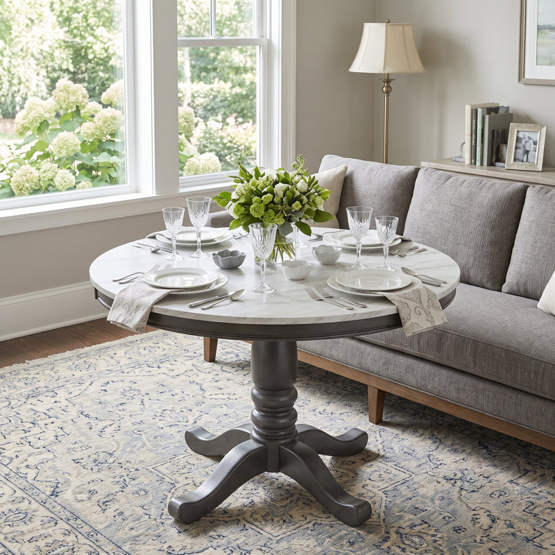 Round Modern Gray Solid Wood Dining Table,MDF,For Kitchen,Easy Assembly