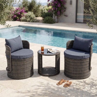 3 Pieces Outdoor Conversation Sets With Cushion, Cambelle 2-Person Outdoor Rattan Seating Group