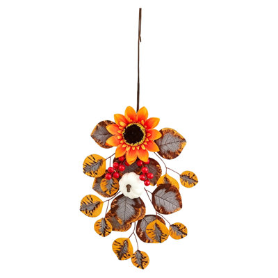 Simulation d'automne, feuille d'érable, bouquet de tournesols, décoration de porte de l'Action de grâce, suspension de citrouille