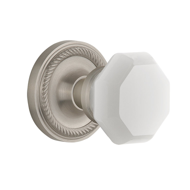 White Milk Glass Waldorf Interior Mortise Door Knob with Rope Rosette, Oil-Rubbed Bronze