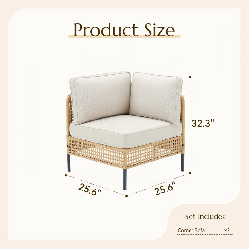 Ensemble de canapé modulaire d'extérieur en osier naturel avec coussins beiges Boho