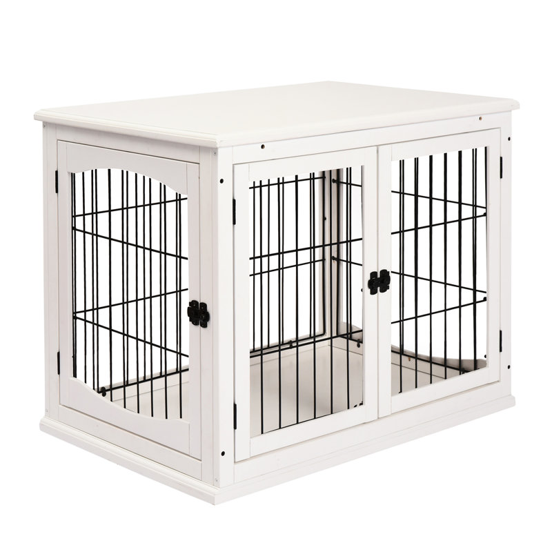 Table pour petit chien, avec porte verrouillable et deux entrées, mobilier d'intérieur mignon, table de bout en cage blanc pur, côtés ouverts, chenil décoratif