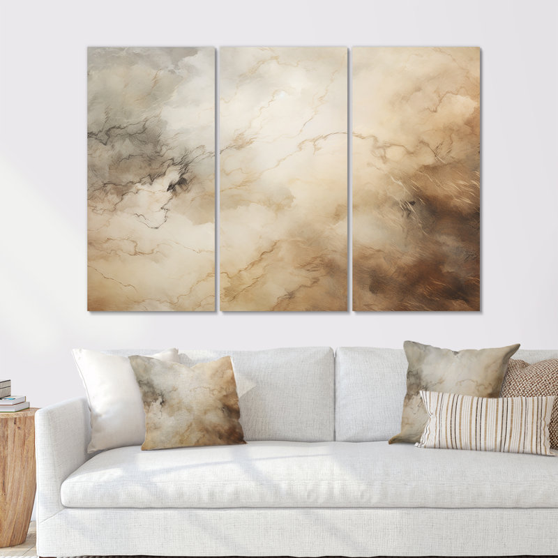 «Beige Minimalisme Storms I» - ensemble de reproductions d'art mural tempêtes, H 40 po x l 60 po x P 1 po, Toile tendue