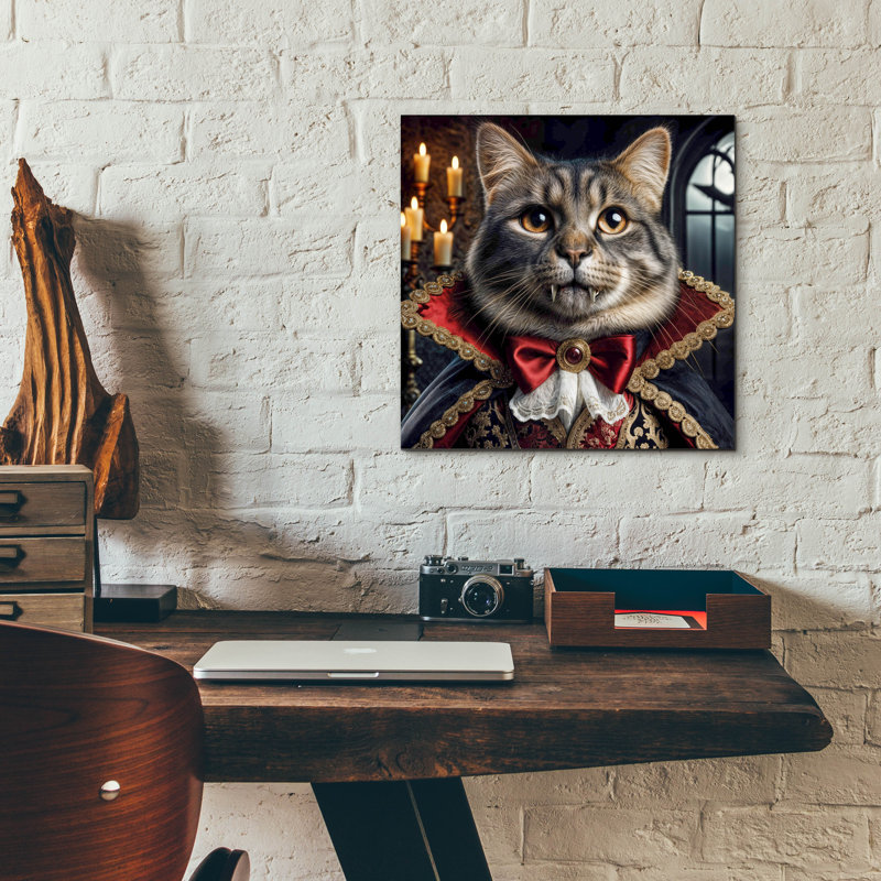 «Count Cat Dracula» par Rey Klimt, art mural en verre acrylique, H 12 po x l 12 po x P 0,13 po