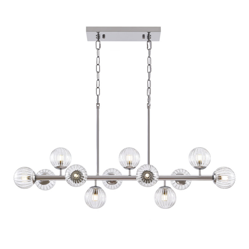 Faustena 12 - Light Dimmable Bubble Glass Sputnik Modern Linear Chandelier, Brushed Nickel