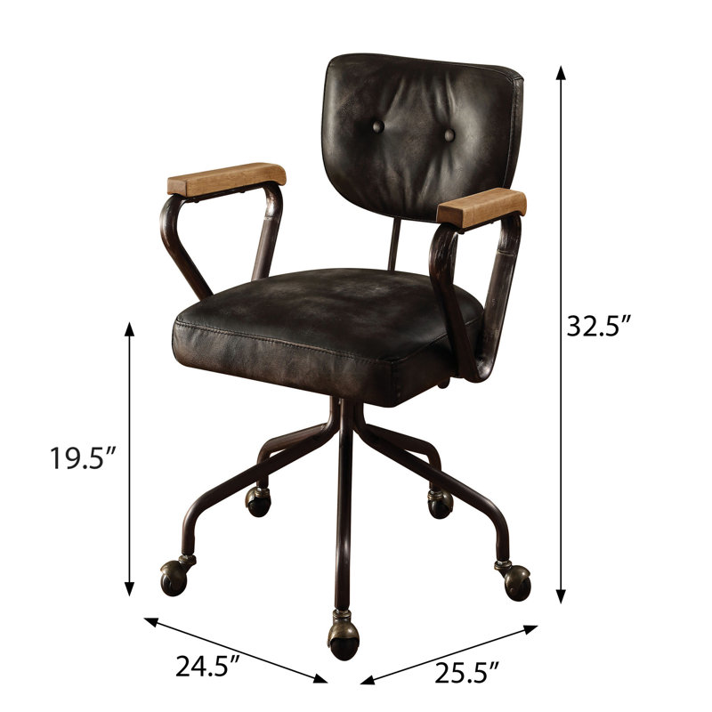 Chaise de bureau en cuir noir rétro avec pivot pour une utilisation productive - garniture cloutée, cuir 5 niveaux