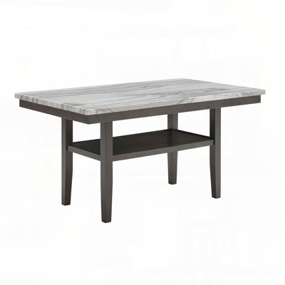 Table rectangulaire à hauteur de comptoir 60 po Selena - Plateau en faux marbre gris, tablette de rangement