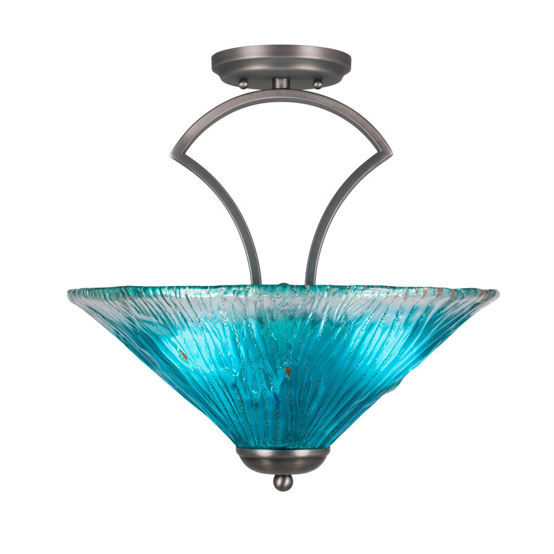 Zilo Semi-Flush 3-Bulbs Shown With 16"Crystal Glass, Teal, Graphite