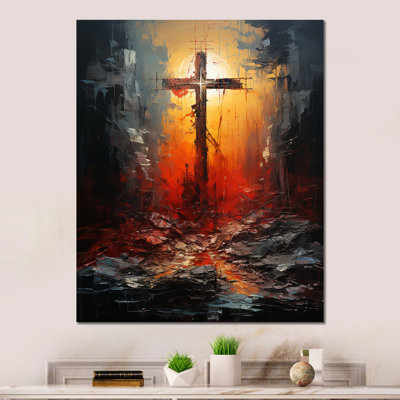 «Cross At Calvary» - Collage rouge sang - Christianisme, impression murale en métal
