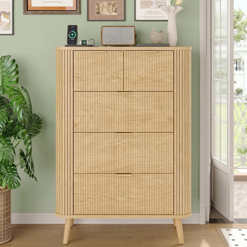 48" Tall Fluted 5 Chest of Drawers, Oak