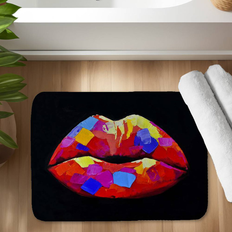 Colorful lipstick Bath Mat with Non-Slip Backing - Quick Dry Memory Foam Bathroom Rug - Absorbent - Modern Plush Spa-Style - Machine Washable