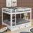 Wood Queen Size Bunk Bed With Ladder And Trundle-1455120103