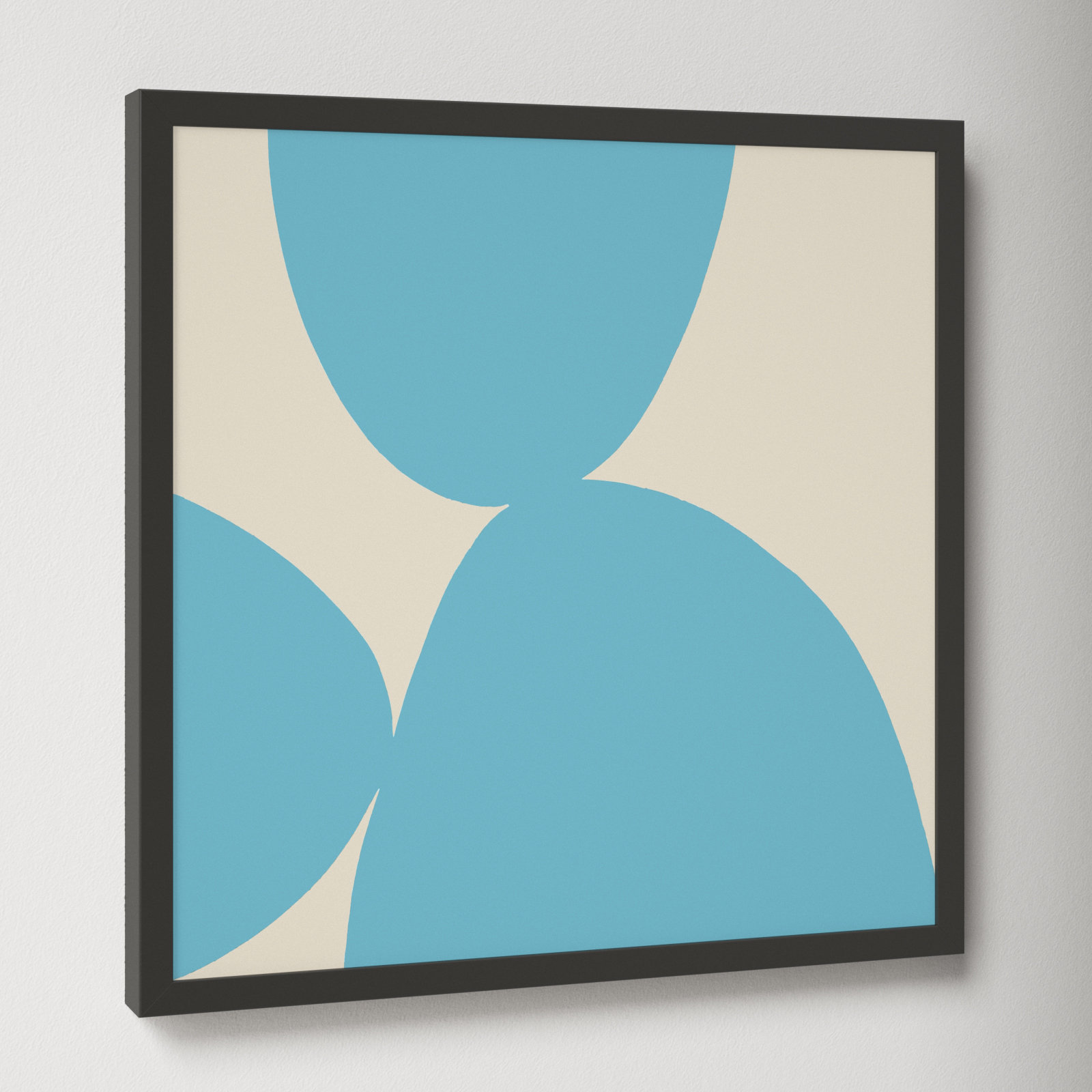 Black Ink "Blue Ink 1" Painting, Black Framed, 16" H x 16" W x 1.25" D