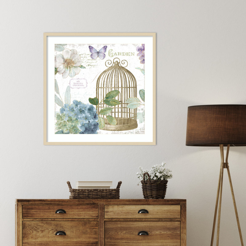 «Rainbow Seeds Floral Birdcage III v2» par Lisa Audit, impression sur bois encadrée, H 33 po x l 33 po