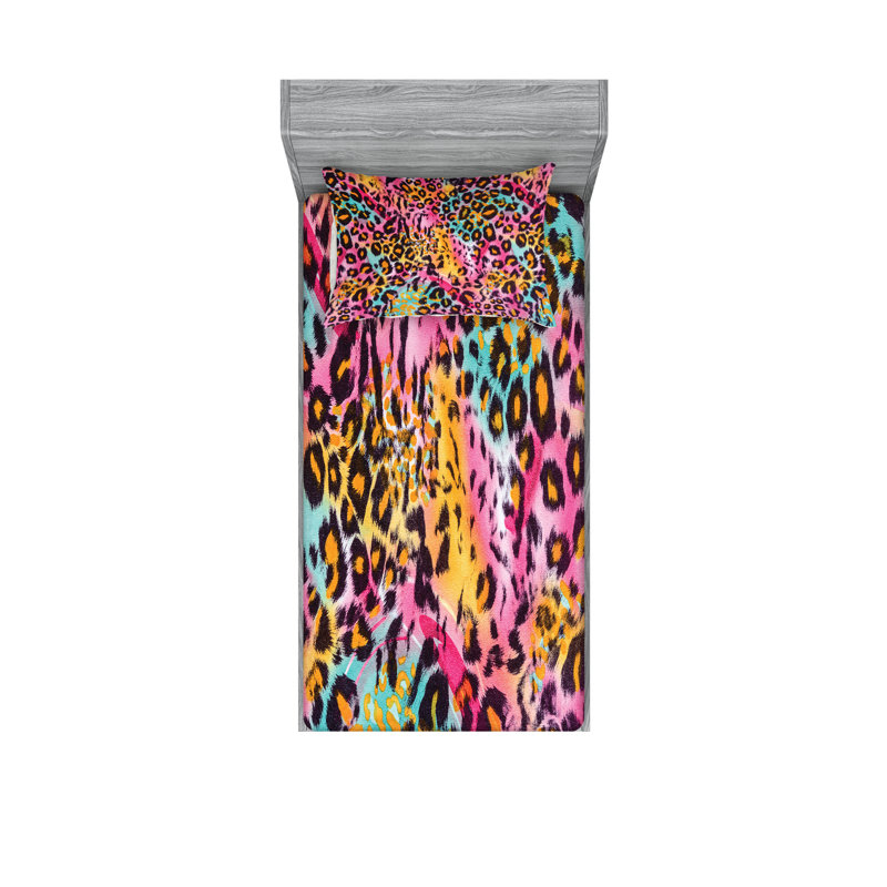 Multicolore drap-housse et coussin décoratif à imprimé léopard Ambesonne, Twin Fitted Sheet Set + 2 Pillow Cases