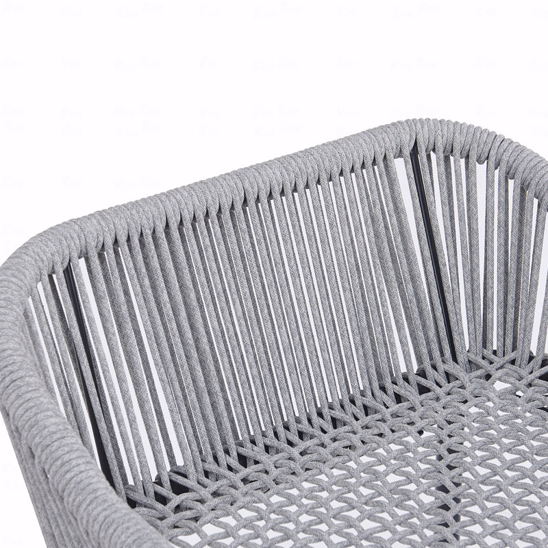 Set Of 2 Outdoor Patio Barstool, Light Gray Rope, Gray