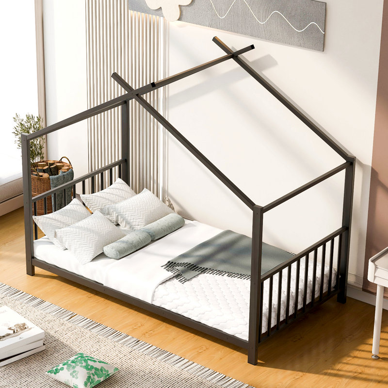 Lit plateforme simple en métal, noir, Black