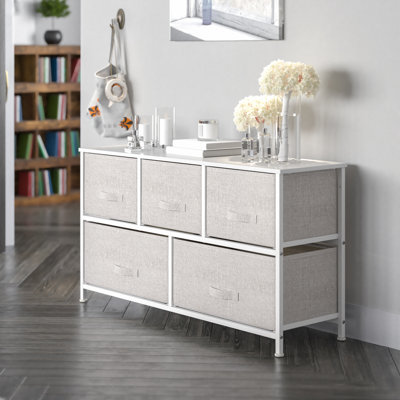 Commode double à 5 tiroirs Novahlee - 39,37 po de largeur, rangement élégant et fonctionnel pour la chambre à coucher