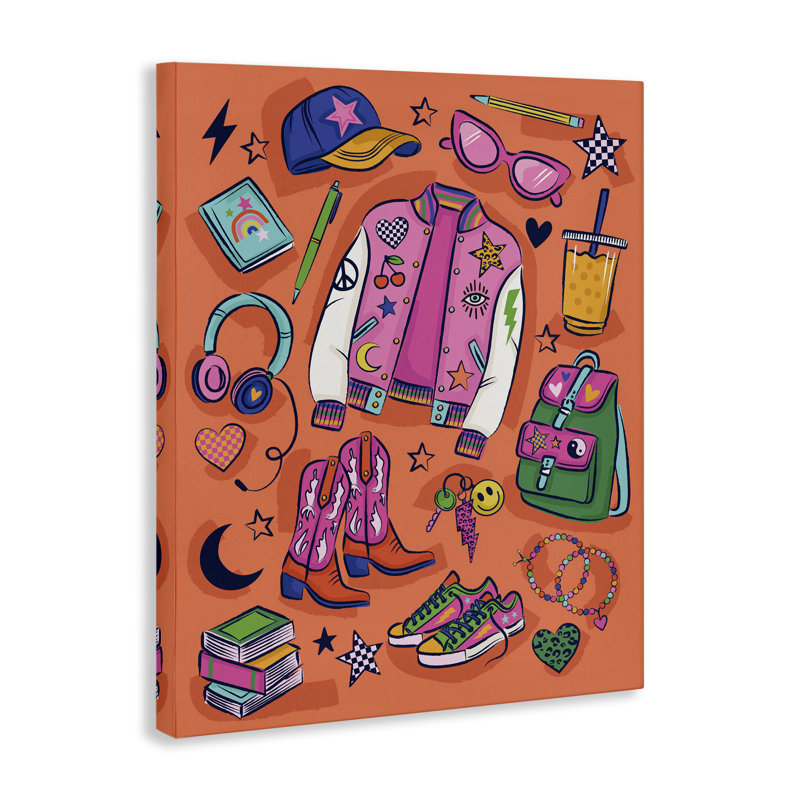  «Bright Fashion School Essentials», art mural sur toile par Lisa Perry White, H 20 po x l 16 po